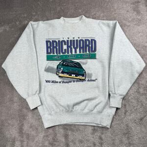 Vintage 1995 Brickyard 400 Nascar Sweatshirt Midwest Embroidery Size L Gray